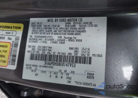 2014 Ford Fusion Se z USA, uszkodzony, nr VIN 3FA6P0HD8ER147953